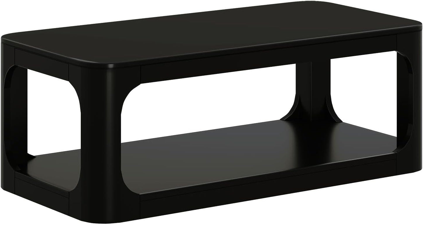 Plank+Beam Forma Coffee Table, Solid Wood 48 Inch Modern Coffee Table with Shelf, Contemporary Center Table with Storage Space, Rectangle Tea Table with Storage, Black