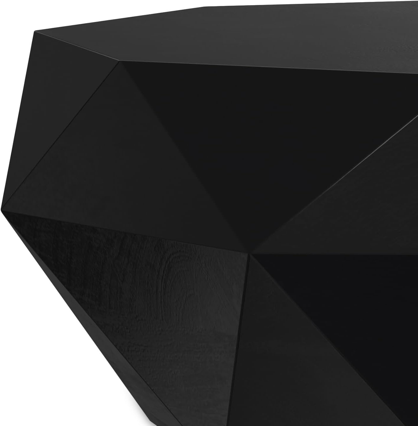 SIMPLIHOME Zayn Coffee Table - 35 inch Wide Solid Acacia Wood Geometric Drum Cocktail Table in Black, Modern Living Room Table with Octogon-Shaped Tabletop and Faceted Design, Assembled