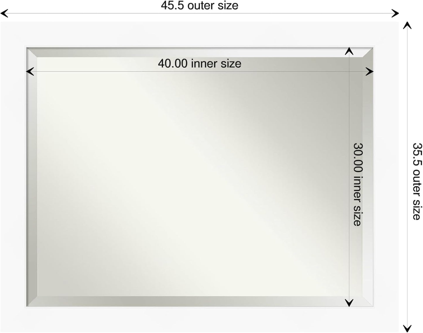 Amanti Art White Bathroom Mirror for Over Sink, 36x46 Cabinet White Rectangle Vanity Mirror, X-Large Modern Contemporary Frame, Hangs Horizonally and Vertically, Bathroom Wall Decor, Beveled Edge