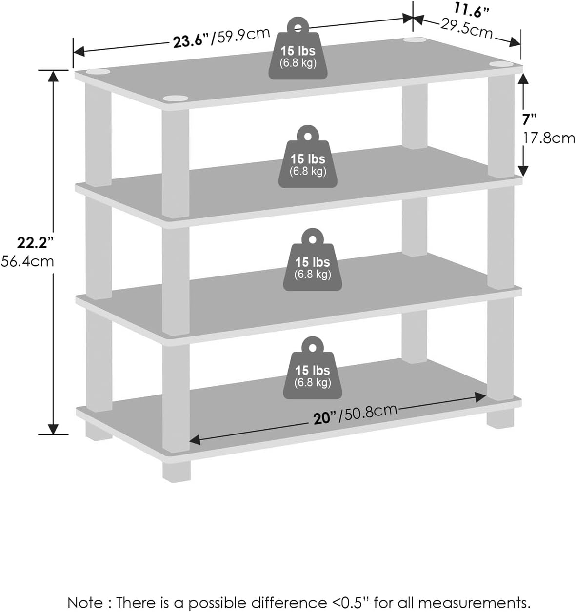 Furinno Turn-S-Tube 4-Tier Multipurpose Standing Shelves, Amber Pine/Black, Set of 2