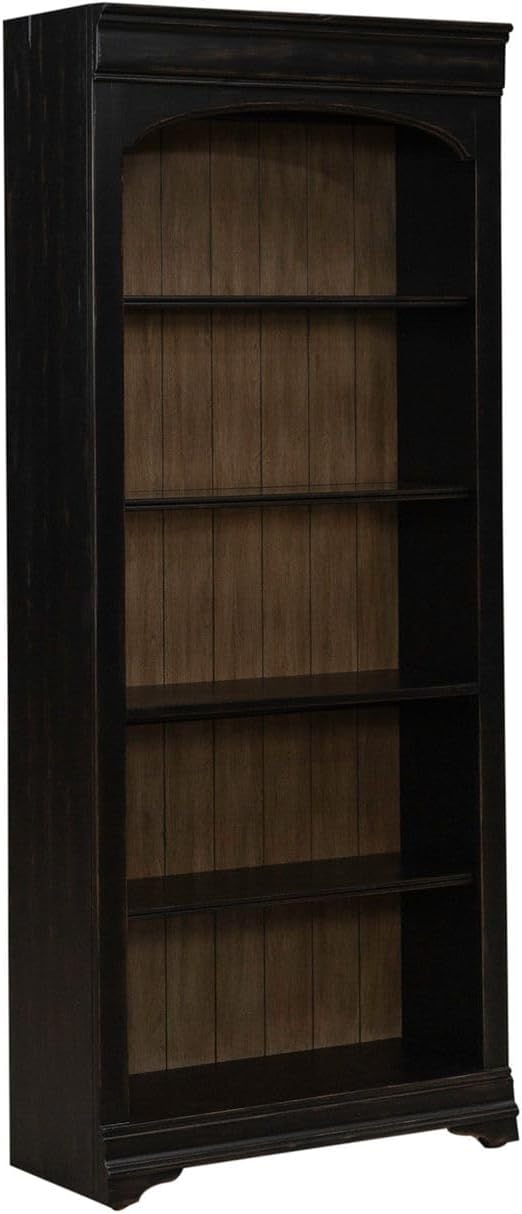 Liberty Furniture Meritage 2 Piece Bunching Bookcase Set for Home Office Touch LED Light- Aged Charcoal w/Rub Thru & Caramel