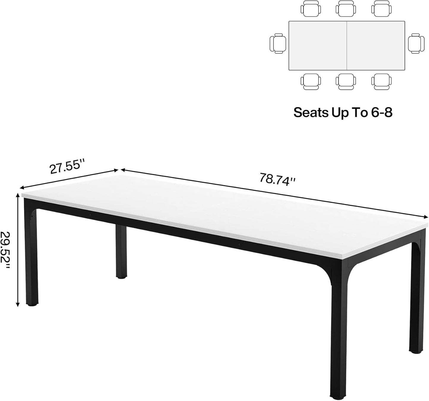 Tribesigns 6.5FT Conference Table, 78.7 Inche Rectangle Meeting Seminar Table, Large Business Tables for 6-8 People (Only Table) (White+Black)