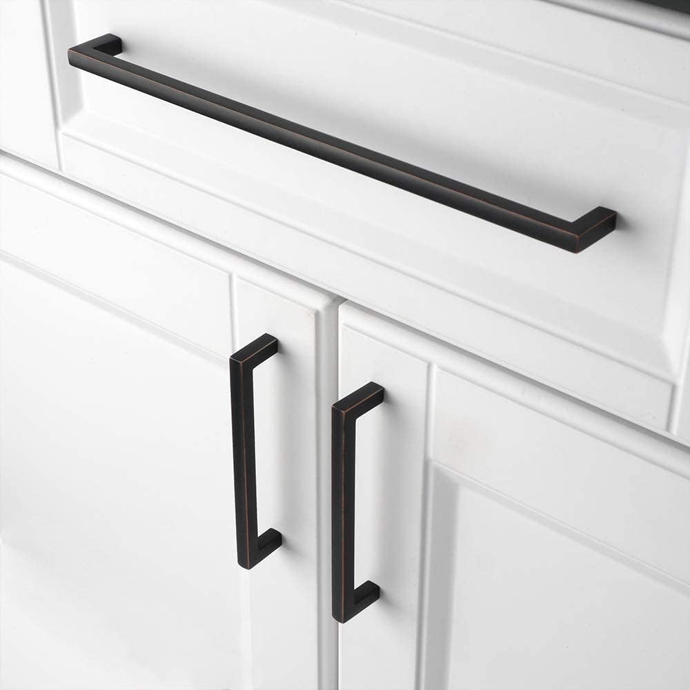 KOOFIZO Solid Square Bar Cabinet Handle - Oil Rubbed Bronze Furniture Pull, 12.6 Inch/320mm Screwhole Distance, Pack of 5 for Kitchen Cupboard Door, Bedroom Dresser Drawer, Bathroom Wardrobe Hardware