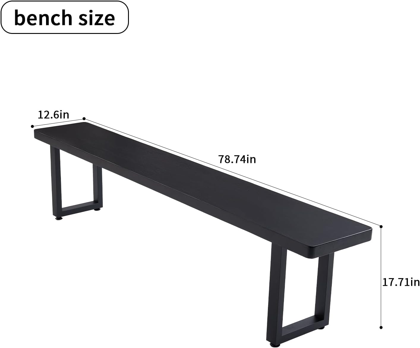 Modern Solid Wood Dining Table with Metal Base Stylish Durable Dining Room Table in Black Multiple Sizes Home Use Office Desk (Bench Black, 78.74in)