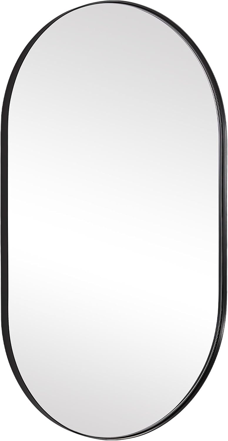 ANDY STAR Black Oval Mirror, 20x33’’ Oval Black Mirror Stainless Steel Metal Pill Mirror for Bathroom, Entryway, Living Room, Contemporary 1" Deep Set Design Wall Mount Hang Vertical or Horizontal