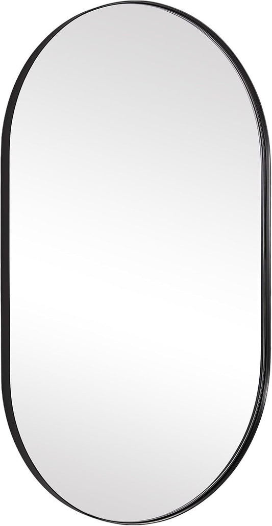 ANDY STAR Black Oval Mirror, 20x33’’ Oval Black Mirror Stainless Steel Metal Pill Mirror for Bathroom, Entryway, Living Room, Contemporary 1" Deep Set Design Wall Mount Hang Vertical or Horizontal