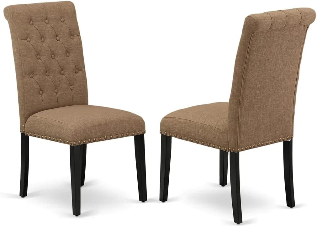 East West Furniture NOBR5-BLK-17 5 Piece Kitchen Set for 4 Includes a Rectangle Dining Room Table with Butterfly Leaf and 4 Light Sable Linen Fabric Parsons Chairs, 32x54 Inch, Black