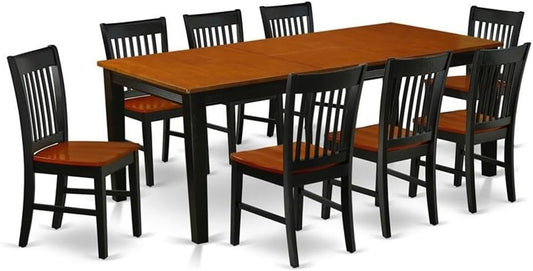 East West Furniture QUNO9-BCH-W 9 Piece Dining Set Includes a Rectangle Dining Table with Butterfly Leaf and 8 Kitchen Chairs, 40x78 Inch, Black & Cherry