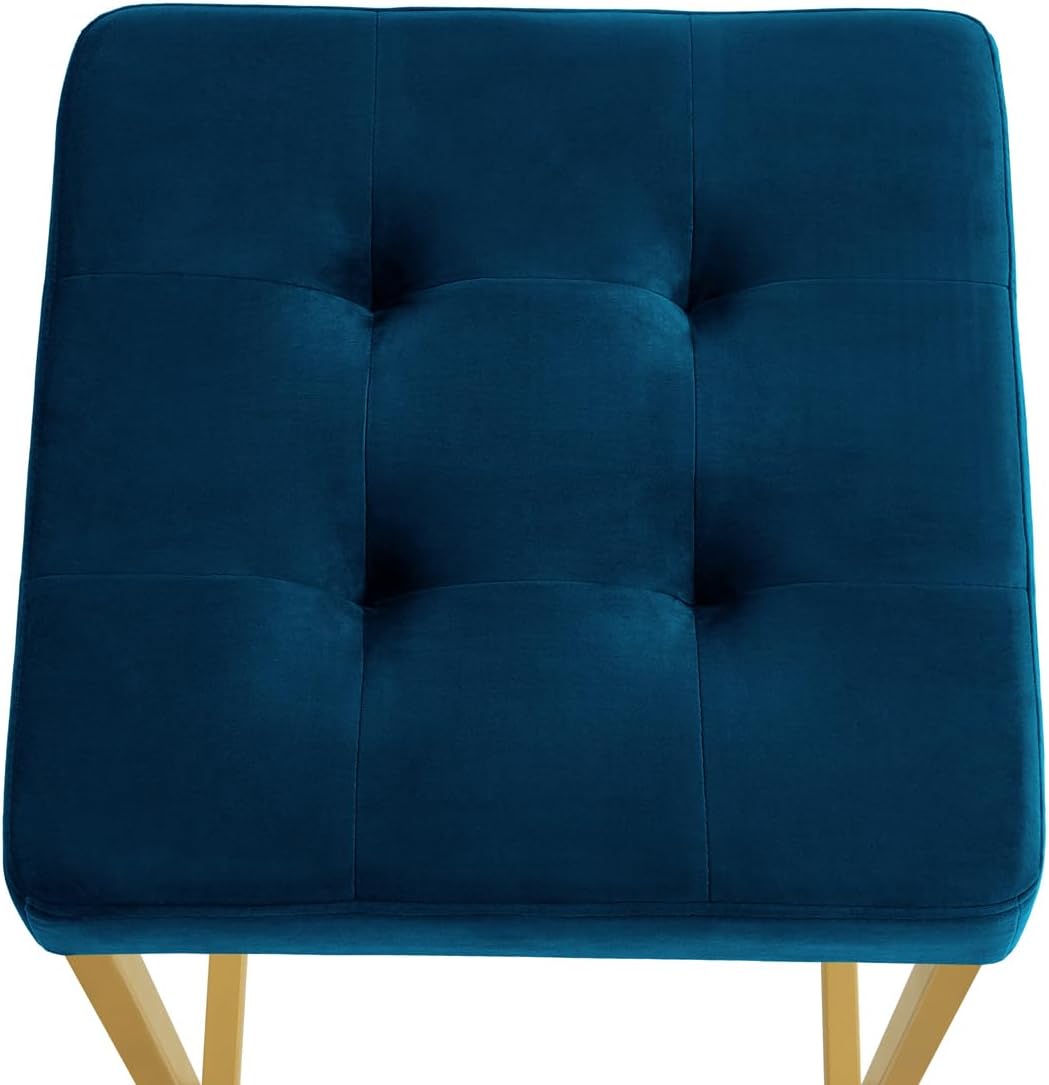 24KF Contemporary Counter Height Bar Stool Set of 2 for Kitchen Island, 26" H Velvet Padded Gold Barstool Bar Chair,5066-Navy