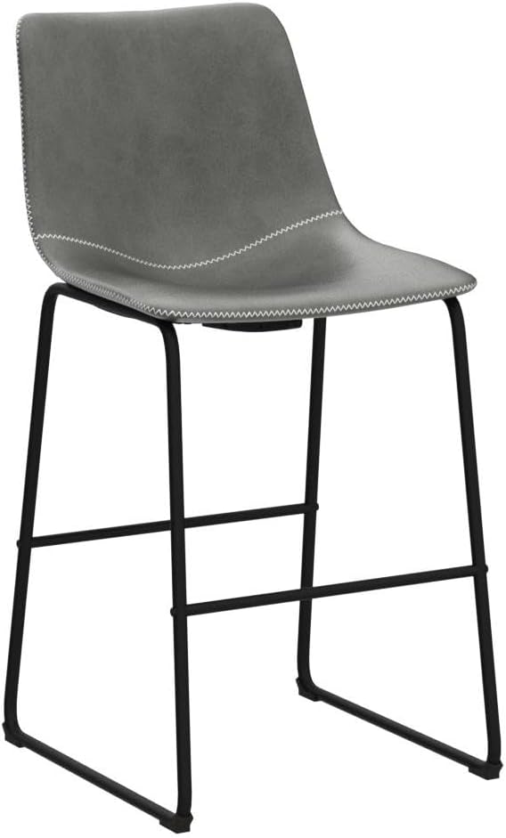 Roundhill Furniture Vintage PU Leather Bar Stools, Antique Gray, Set of 2