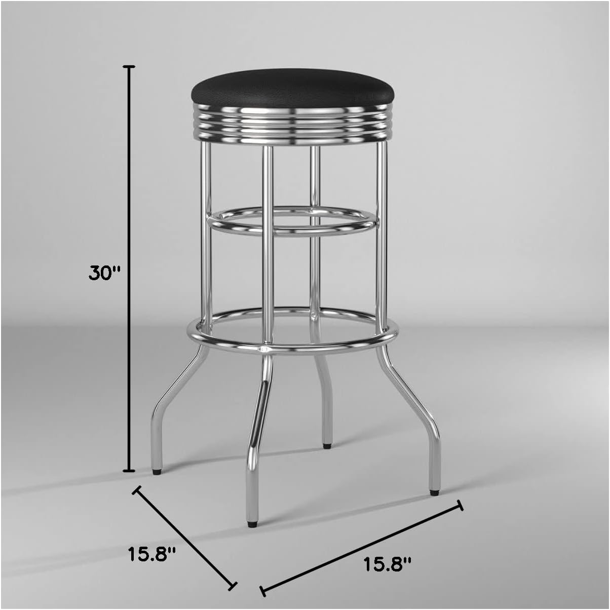 TRINITY Heavy Duty 30-Inch Backless Swivel Bar Stool for Kitchen, Garage, or Workshop, Chrome Finish with Faux Leather Seat, 1 Pack, Black