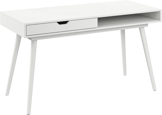 Bush Furniture Nora 54W Writing Desk in Pure White | Computer Table for Home Office Workspace or Entryway