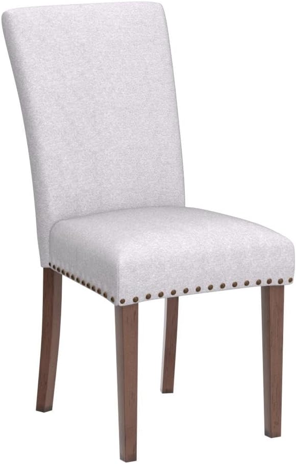 COLAMY Upholstered Parsons Dining Chairs Set of 2, Fabric Dining Room Kitchen Side Chair with Nailhead Trim and Wood Legs - Light Grey