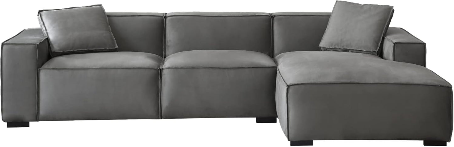 Acanva Modern L-Shaped Deep Sectional Sofa Furniture Set for Living Room Lounge, Minimalist Style Comfy Suedette Upholstery Corner Couch with Chaise, Dark Grey