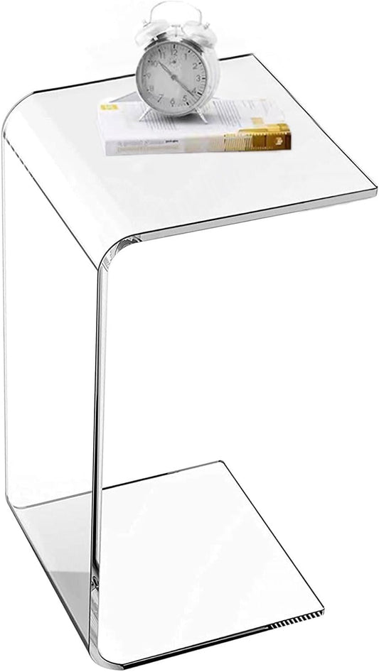 Acrylic End Table, 26 Inch Tall Side Table Acrylic C Shape Modern Clear Side Couch Table Slides Under Couch