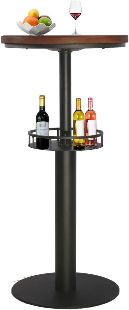 LOKKHAN 42" Tall Rustic Industrial Bar Table with Storage-19.68" Dia Round Wooden Top Metal Bar Height Adjustable Standing Pub Table-Dining Room Cocktail Bistro Table