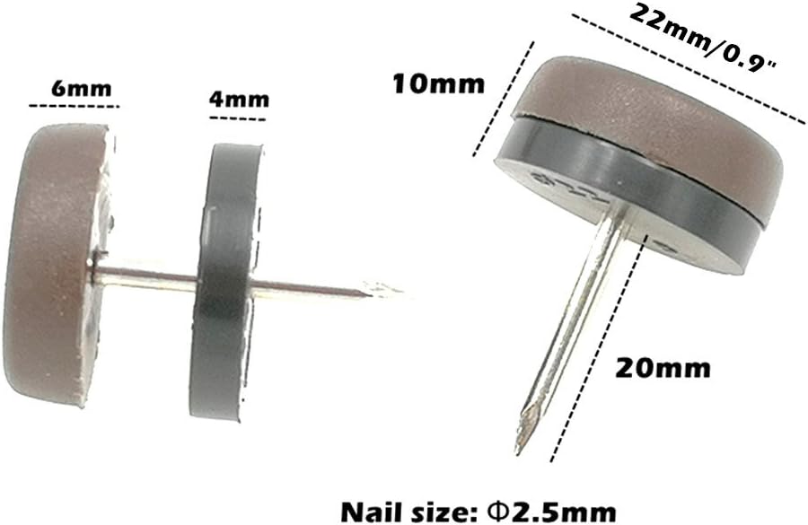 ALIMITOPIA 40pcs Furniture Glide Nail-in Thickened Nylon Chair Glide Slider Furniture Pad Floor Protector for Wooden Furniture Chair Tables Leg Feet(Φ22mm or 0.9";Brown)