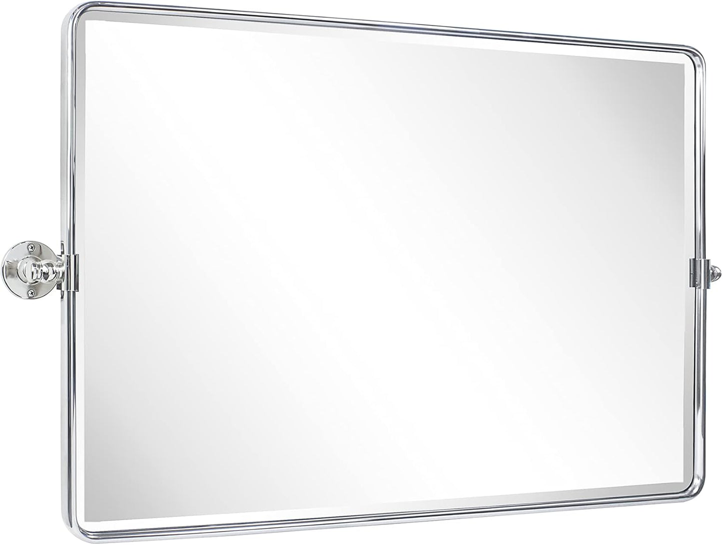 TEHOME 24 x 38'' Horizontal Farmhouse Chrome Metal Framed Pivot Rectangle Bathroom Mirror Tilting Beveled Vanity Mirrors for Wall