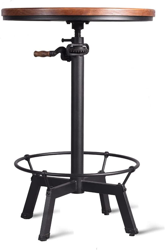 Diwhy Pub Set Industrial Style Adjustable Height 33.5-39.4in Dining Table Dia 23.6" Wooden Top with Handle Bar Table