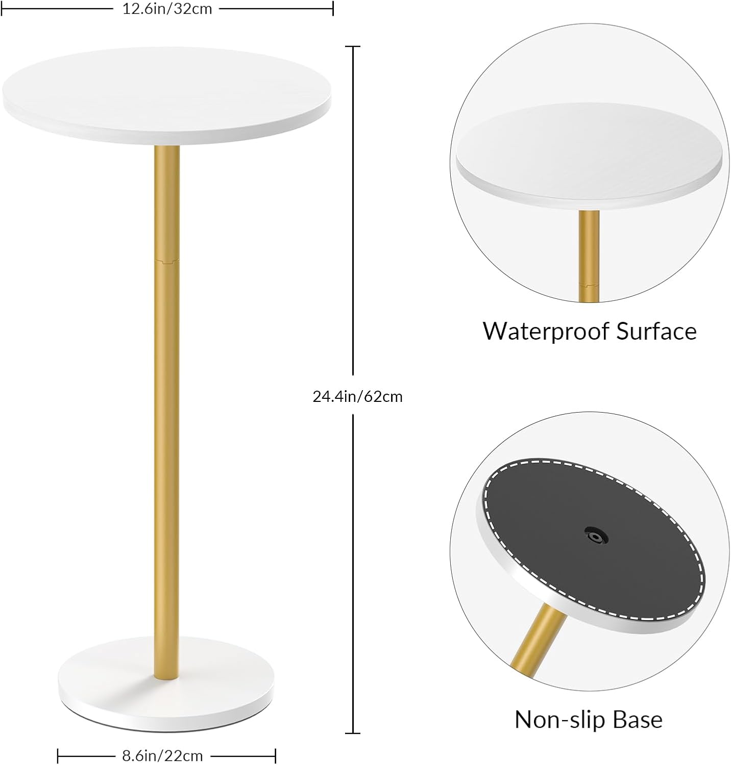 Small White Round Side Table Pedestal Table Drink Tables for Small Spaces Cocktail Pedestal End Table for Living Room Coffee Table Nightstand for Bedroom, Sofa and Balconty