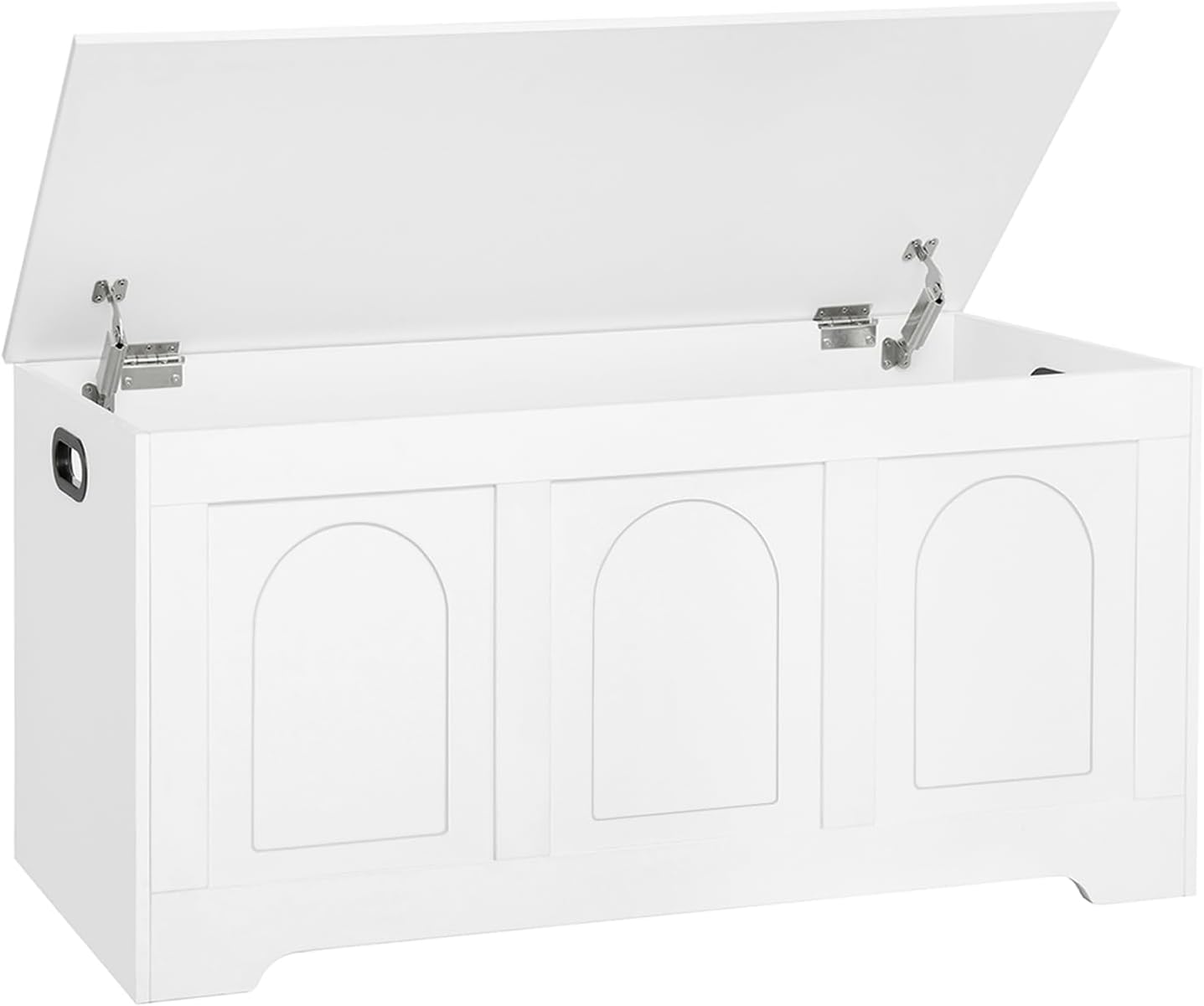 DINZI LVJ Storage Chest, 39.4”Wooden Storage Box with 2 Safety Hinges, Entryway Shoe Bench with Flip-Top, Trunk for Living Room, Bedroom, Easy Assembly, White