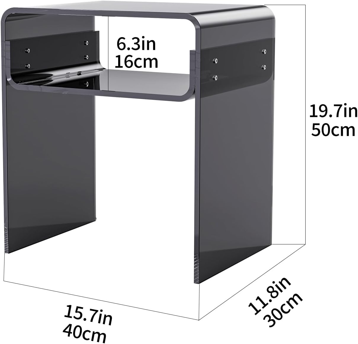 Clear Acrylic End Table 2-Tier Bedside Nightstand for Living Room Bedroom Home Decor (Black)