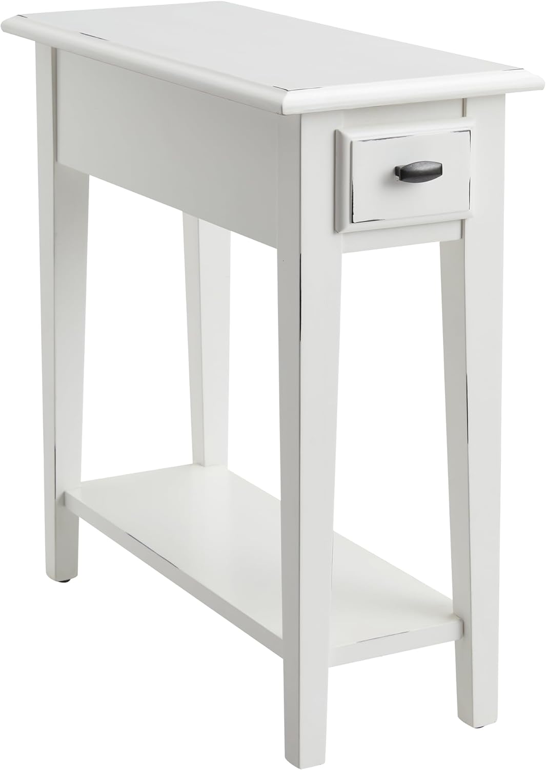 Haven Ridge Narrow End Table, Solid Wood Side Table with Drawer and Shelf, Farmhouse White, Perfect for Living Rooms, Bedrooms, and Small Spaces – Leick Home, 214361