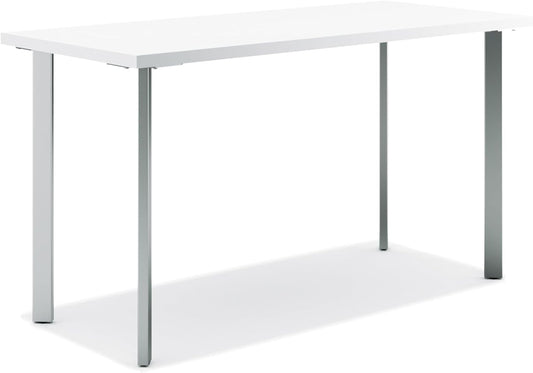 HON Coze Home Office Desks, Sturdy Table Computer Desk, 54", White Top, Silver Base