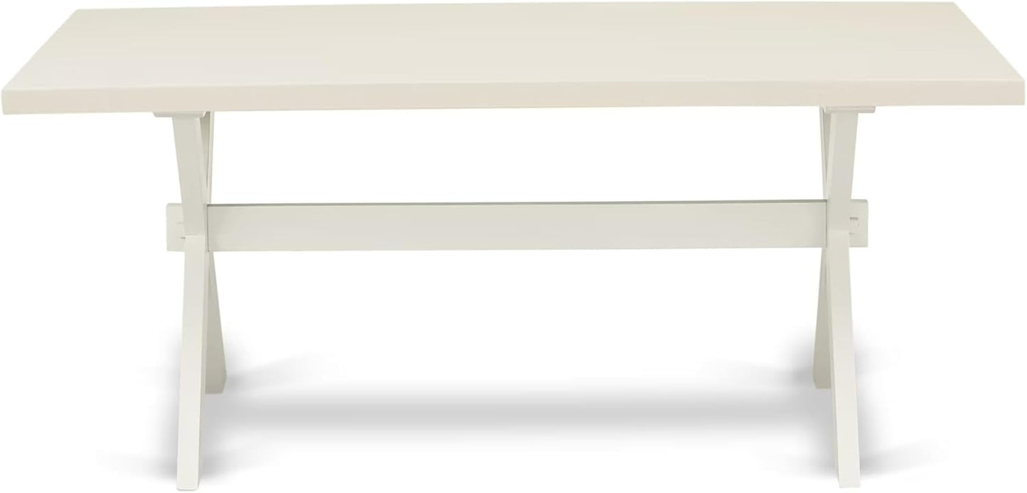 East West Furniture X027CE215-5 5 Piece Modern Dining Table Set Includes a Rectangle Wooden Table with X-Legs and 4 Baby Blue Linen Fabric Upholstered Chairs, 40x72 Inch, Multi-Color