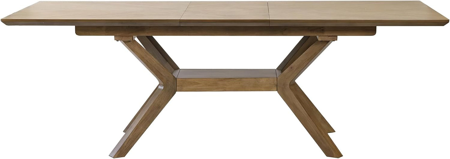 Mid-Century Modern Wood Rectangular Extension Kitchen Dining Table and Eight Chairs, Brown