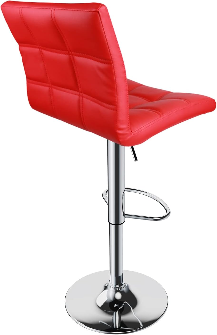 Leopard Adjustable Leather Bar Stools Square Back, Leather Padded with Back, Set of 2 (Red)