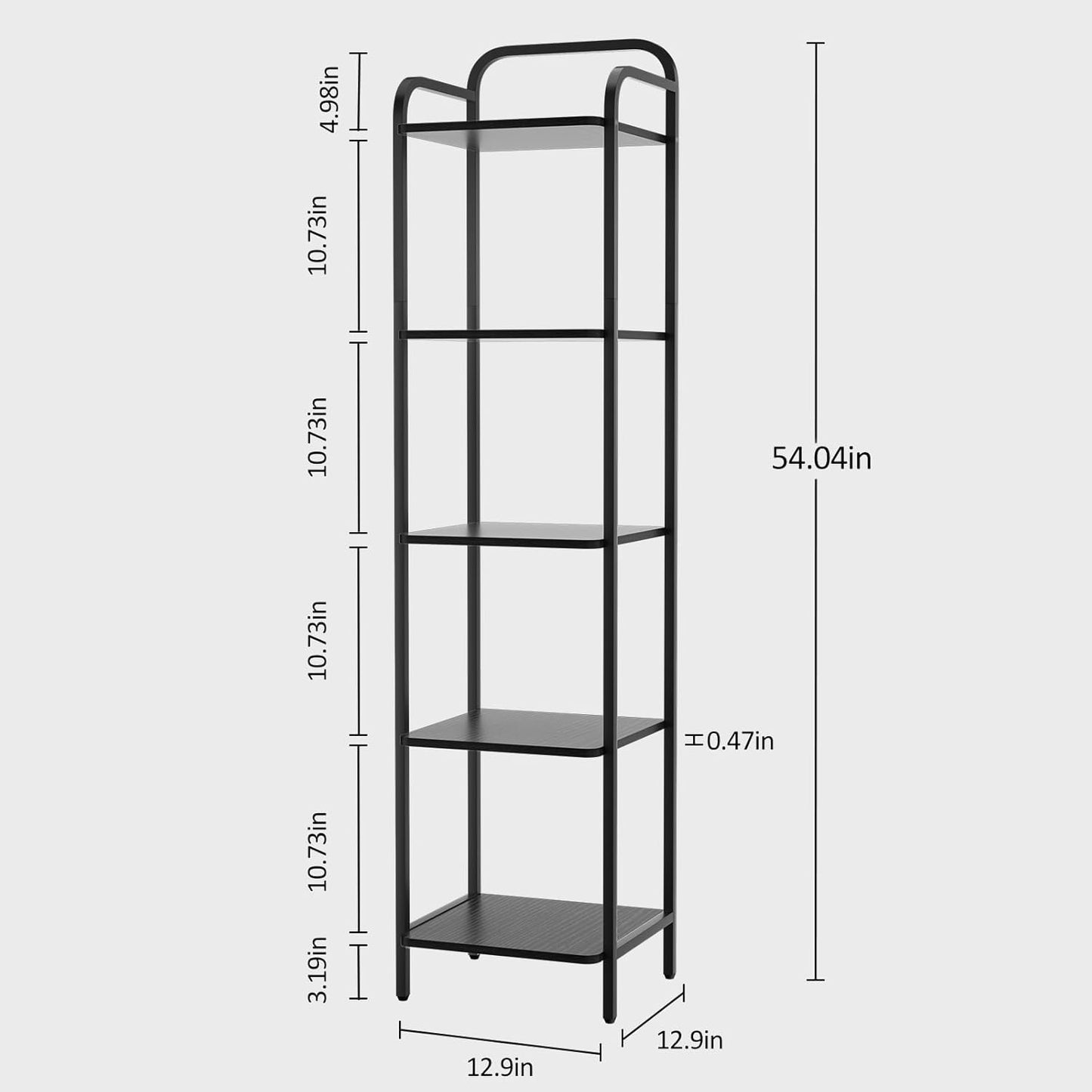 Book Shelf, 5 Tier Bookshelf, Bookcase with 5 Shelves, Storage Rack Organizer, Corner Wood Storage Shelf with Metal Frame for Bedroom, Living Room, Black