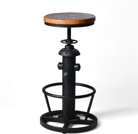 Industrial Bar Stools Kitchen Island Dining Chairs Swivel Wooden Seat Bar Counter Height Adjustable 25-31inch