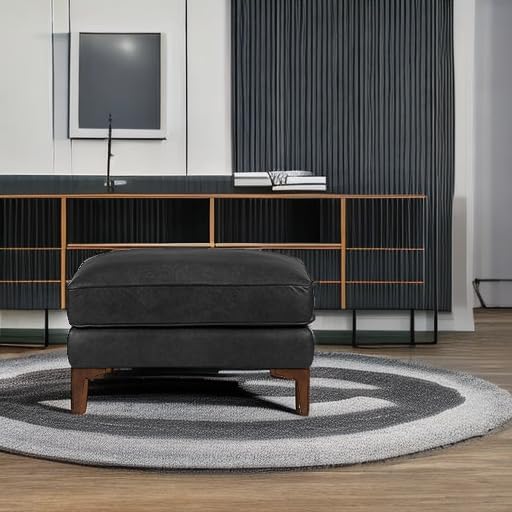 POLY & BARK Essex Ottoman - 35” Large with Feather-Down Topper - Full-Grain Leather Upholstered Ottoman - Couch for Living Room - Vintage Italian Leather in Onyx Black