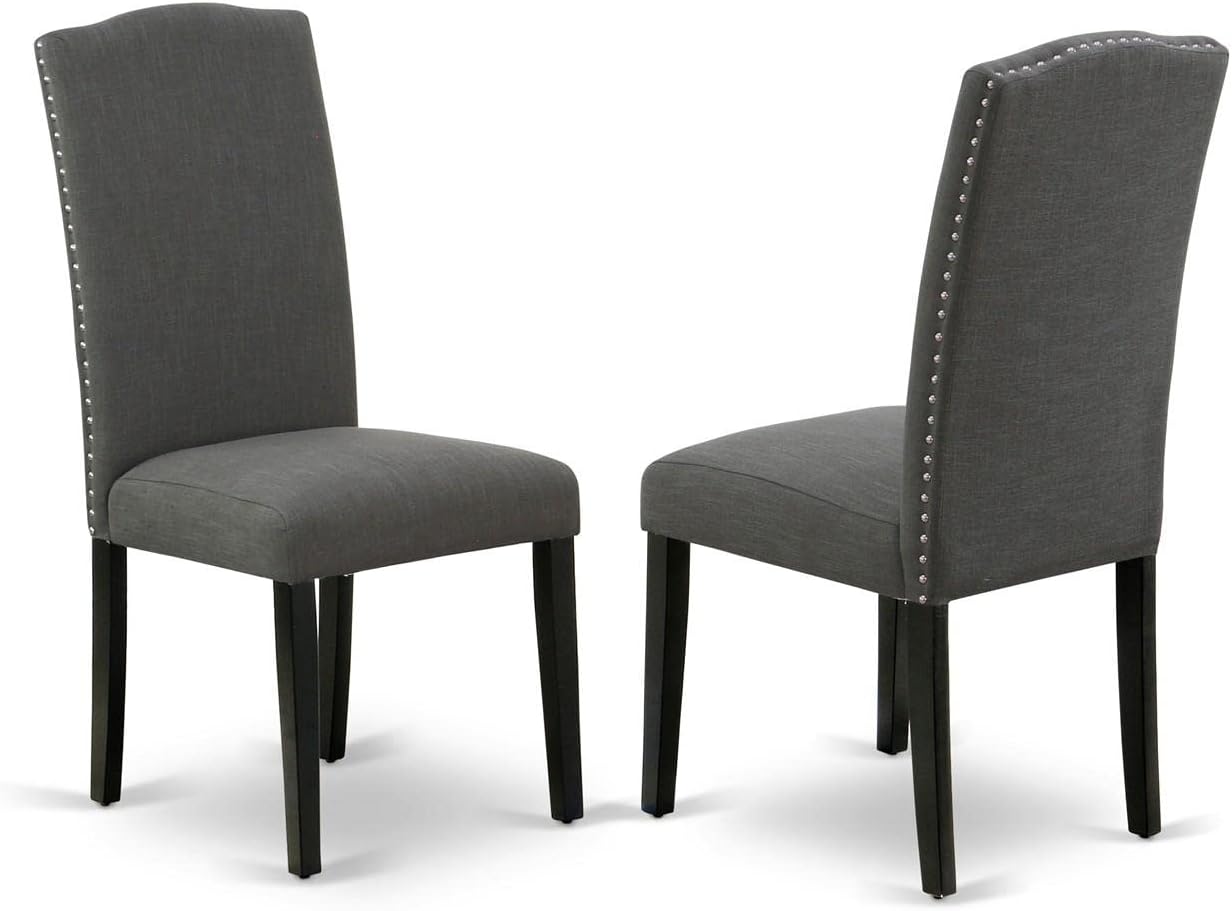 East West Furniture SHEN3-BLK-20 3 Piece Dining Room Set Contains a Round Kitchen Dining Table with Pedestal and 2 Dark Gotham Linen Fabric Upholstered Chairs, 42x42 Inch, Black