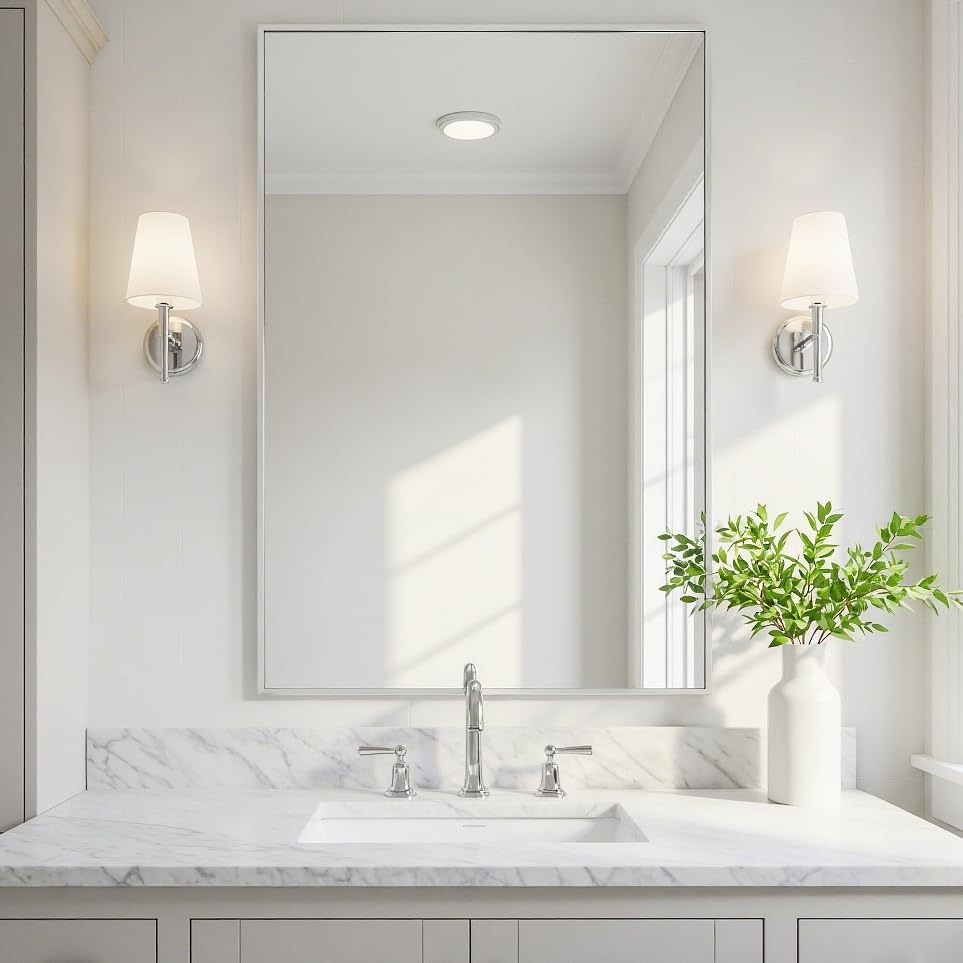 26x40 Inch Silver Bathroom Mirror - Copper-Free Mirror, Aluminum Alloy Frame Vanity Rectangle Wall Mounted Modern Mirror for Bedroom/Living Room/Porch Horizontal or Vertical