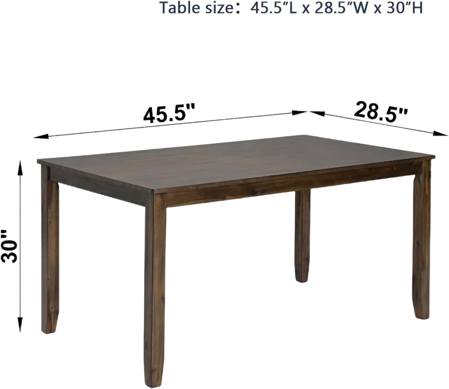 Dining Table for 4, Wooden Rectangular Kitchen Table with Natural Woodgrain Finish, 45.5" MDF Modern Dining Table with Solid Wood Tapered Legs and Rounded Corners, Easy Assembly, Walnut