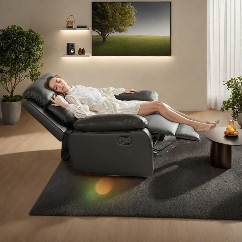 Swivel Rocker Recliner, 360 Swivel Small Recliners with 30 Degree, 90-150 Degree Angle, Faux Leather Lift Chair for Home Theater Seating, Adults, Living Room, Bedroom, Black