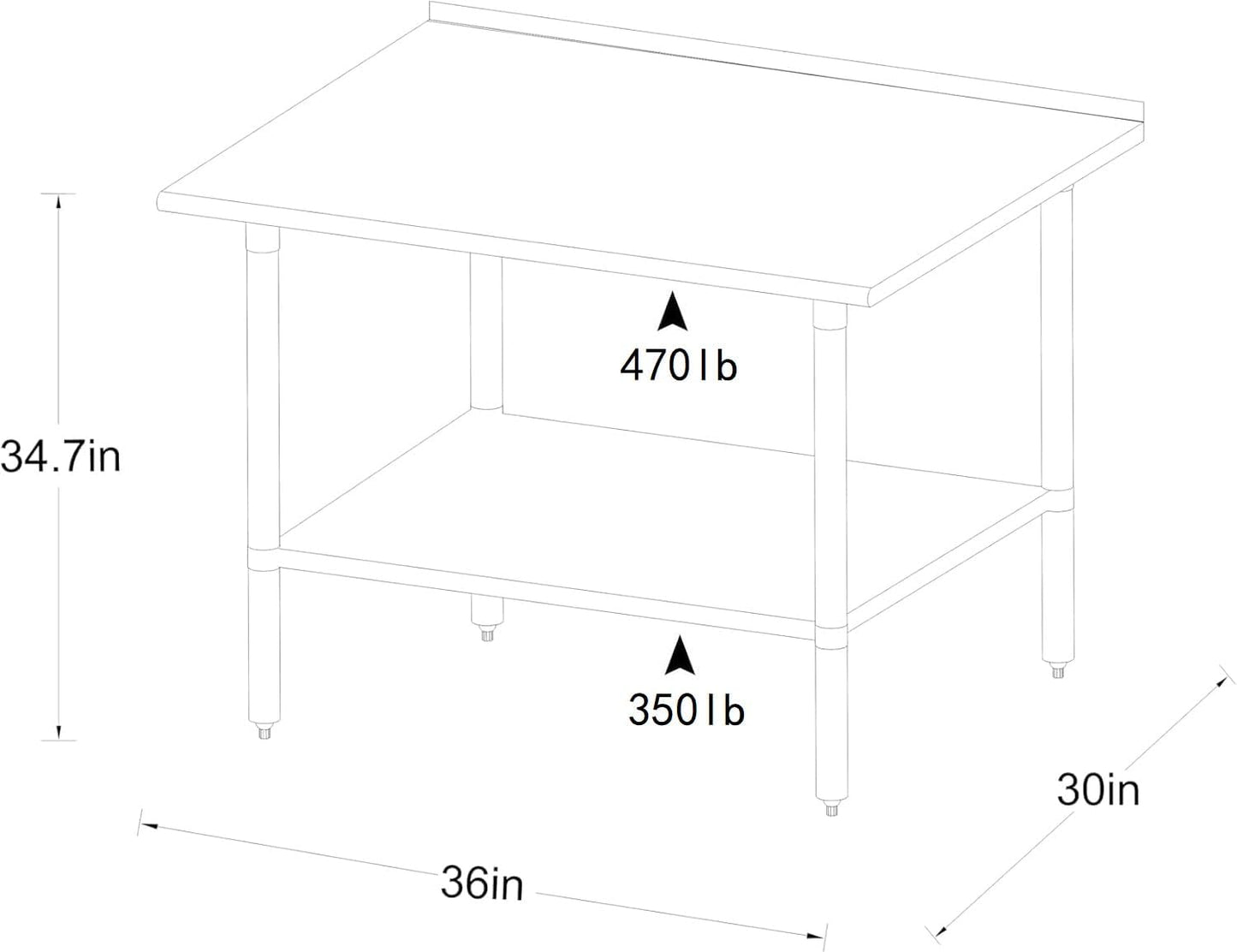 ROCKPOINT Stainless Steel Prep & Work with Backsplash 30x36 Inches, NSF Commercial Heavy Duty Table with Undershelf for Kitchen, Home and Hotel