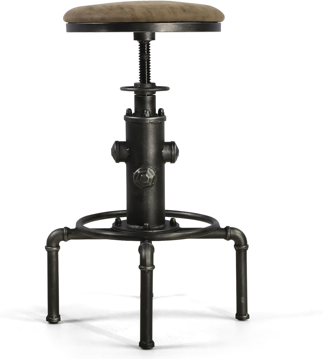 Topower Antique Vintage Industrial Barstool PU Leather Water Pipe Fire Hydrant Design Cafe Coffee Industrial Bar Stool Set of 2 Silver