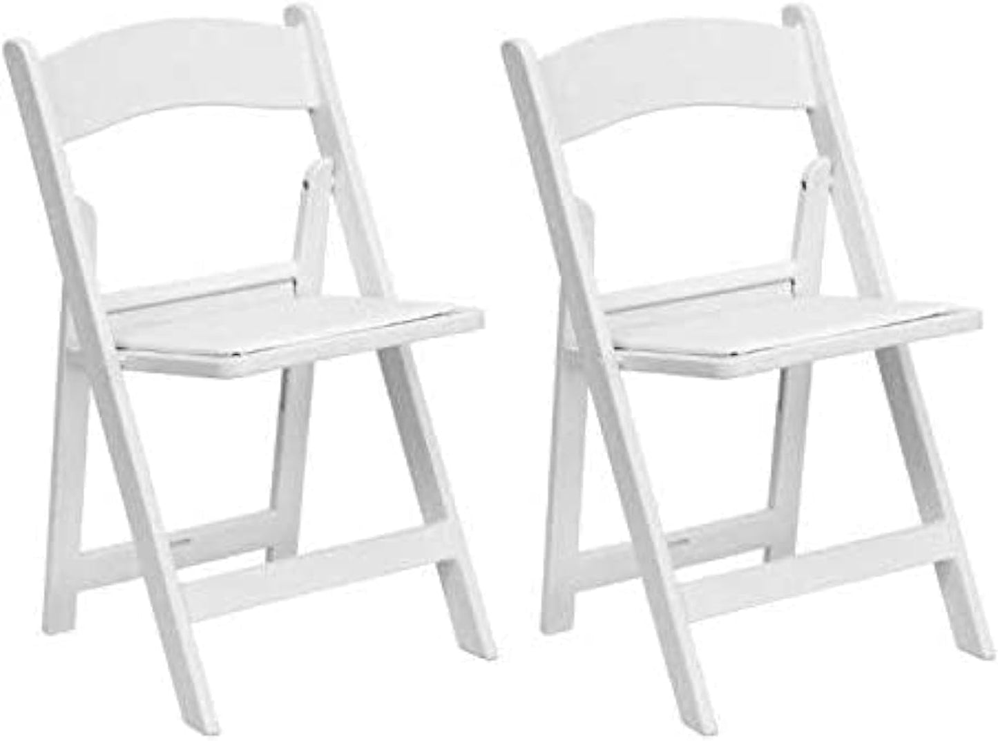 TentandTable White Resin Folding Chairs - Set of 2 Lightweight Stackable Chairs with Padded Seats - Durable 1000LB Capacity - Comfortable Indoor/Outdoor Event Chairs for Weddings, Parties, and More