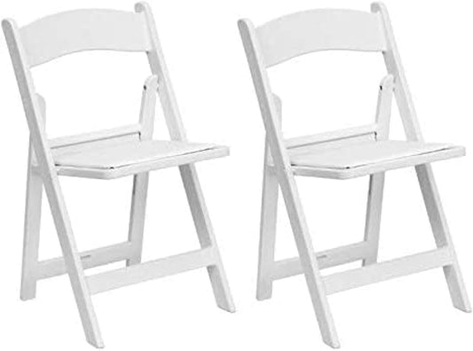 TentandTable White Resin Folding Chairs - Set of 2 Lightweight Stackable Chairs with Padded Seats - Durable 1000LB Capacity - Comfortable Indoor/Outdoor Event Chairs for Weddings, Parties, and More