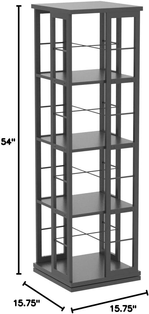 Aheaplus Rotating Bookshelf, 360 Display Wood Spinning Bookshelf, Floor Standing Bookcase Narrow Shelf Revolving Organizer Storage Rack for Small Space, Bedroom, Study Room, Black