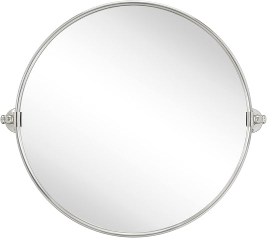 TEHOME Round Pivot Bathroom Mirror Brushed Nickel Circle Metal Framed Tilting Vanity Mirrors for Wall