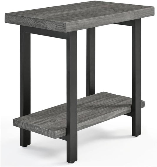 Alaterre Furniture Pomona Metal and Wood 2-Tier End Table, Living Room Furniture, Rustic, Natural Finish with Solid Wood, 2 Shelves in Slate Gray