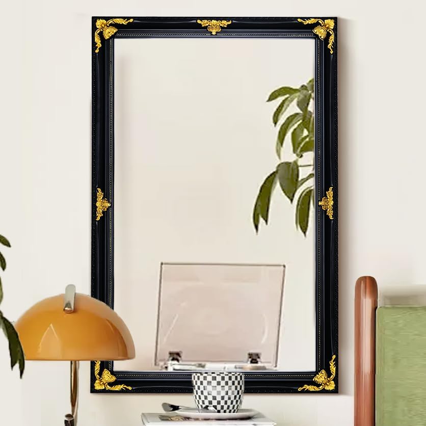 35" x 23" Large Antique Mirror, Black and Gold Modern Elegant Mirror with Victorian Wood Frame for Entryway Over Console, Bedroom, Dining Room