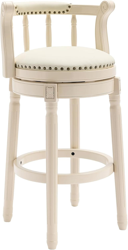 CozyRain Bar Stools Modern Swivel Barstools, Kitchen Counter Genuine Leather Upholstered Bar Stool Island Barstool with Footrest for Home Kitchen Dining Room (White, Seat Height 29.5 in)
