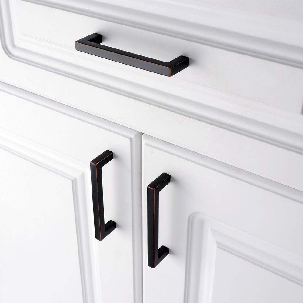 KOOFIZO 20-Pack Solid Square Bar Cabinet Handle - Oil Rubbed Bronze Furniture Pull, 3.8 Inch/96mm Screwhole Distance for Kitchen Cupboard Door, Bedroom Dresser Drawer, Bathroom Wardrobe Hardware