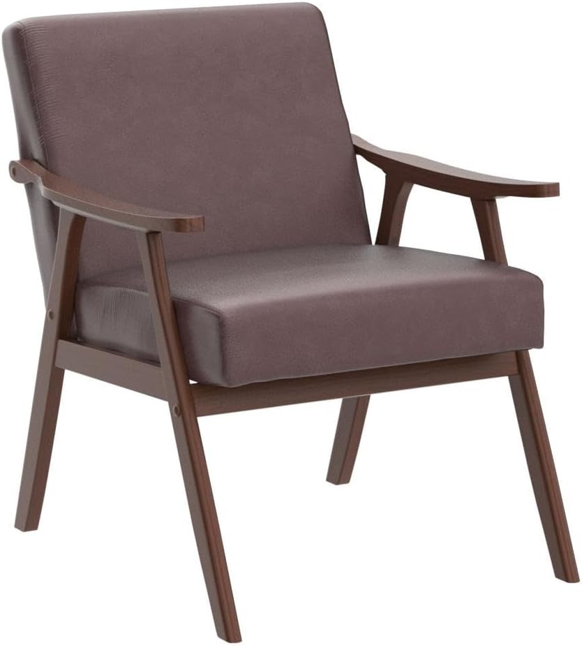 Container Furniture Direct Accent Chair with Microfiber Upholstery and Solid Wood Frame, Classic Mid-Century Modern Living Room Furniture for Extra Seating, Dark Brown