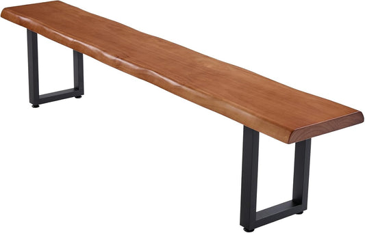 Brown Bench Wooden Long Bench with Metal Legs for Office Restaurant Living Room Meeting Room Indoor Seating Multiple (tan bench55.12in)